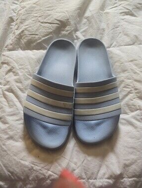 Adidas Slide Sandals in Baby Blue And White